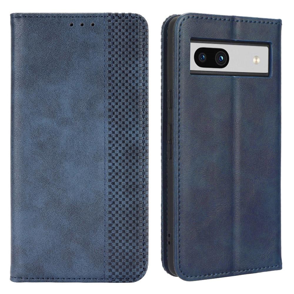 

For Google Pixel 7a Supporting Stand Wallet Retro Texture Phone Case Drop-proof PU Leather Cellphone Cover Blue