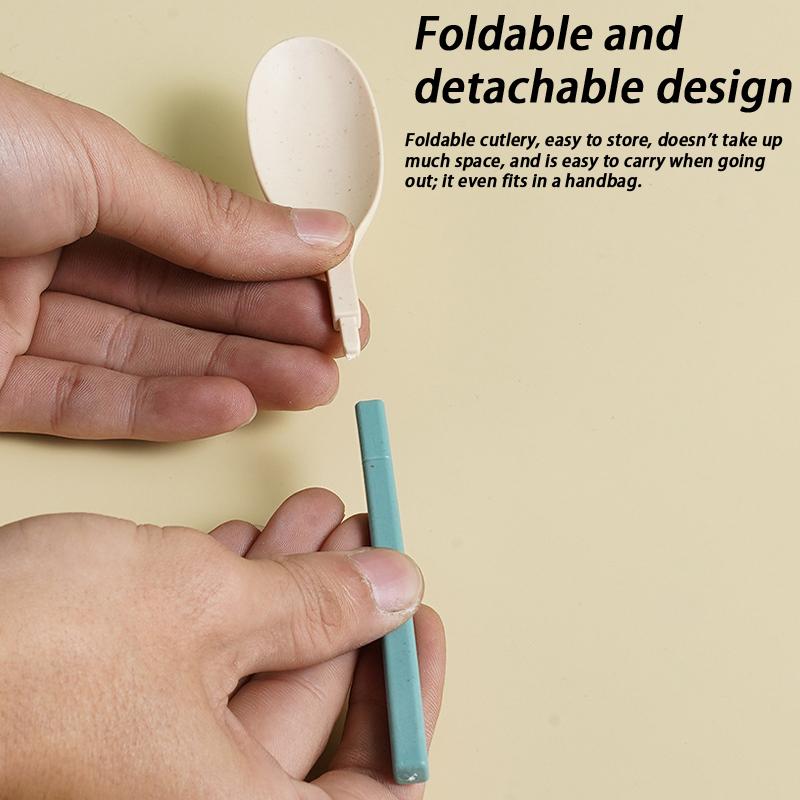 Japanese-Style Wheat Straw Cutlery Set Knife Fork Spoon Chopsticks - Three-Piece Folding Portable Cutlery