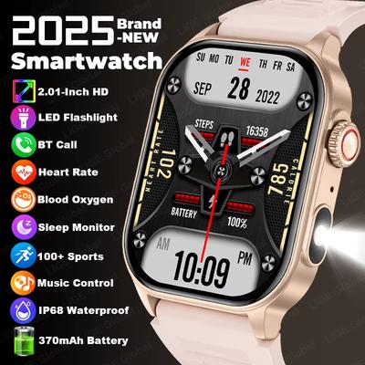 2025 Neue Damen Smartwatch Taschenlampe 2,01” HD Display KI Sprache Bluetooth Anruf Sportuhren Gesundheitsmonitor Smartwatch Herren