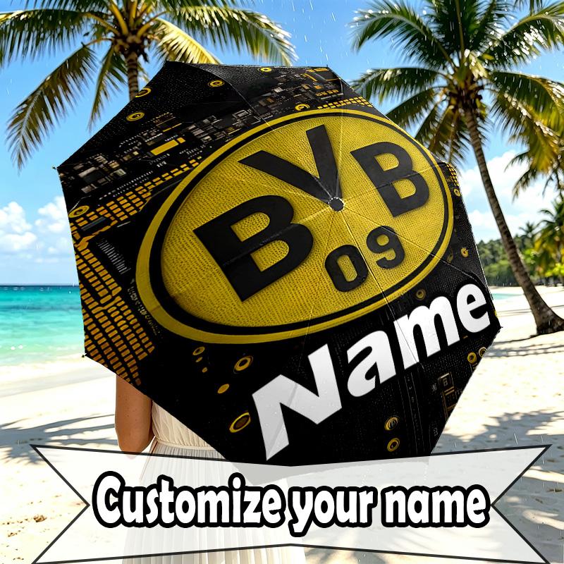 Custom Name Personalized Borussia Dortmund Print Umbrella, Auto Open Close, 8‑Rib Sturdy Frame, Commute Camping Hiking Use, Birthday Gift