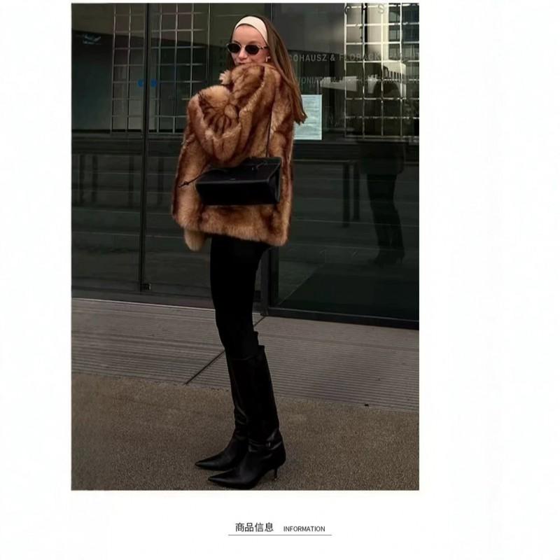 Cappotto Invernale da Donna a Metà Lunghezza in Ecopelliccia Caldo Oversize Streetwear Giacca Colore Caffè