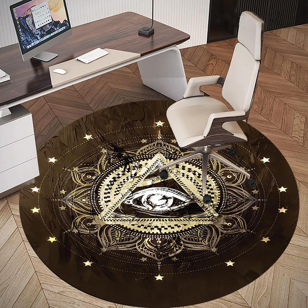 1PC Eye of Providence Sacred Geometry Mystical Symbols Round Chair Mat Area Rug - Non-Slip, Floor Mat for Office, Bedroom,Christmas Gift C0528136