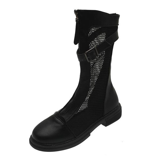 

Женские сандалии на плоской подошве до середины икры с пряжкой на ремешке, женская модная дышащая обувь Botas De Mujer 38 чёрный