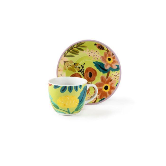 Ensemble de tasses et sous-tasses - EXCÉLSA - Fiori Frida - Céramique - Multicolore - 6 pièces