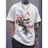 European Sizes Men's Graphic T-Shirt - Colorful Skull & Butterfly Print Urban Street Style, Lightweight Summer Tee with Round Neck & Short Sleeves,
