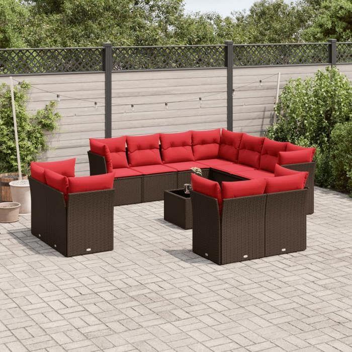 VidaXL Salon de Jardin avec Coussins 12 pcs, Canapés de Terrasse, Ensemble de Meubles d'Extérieur Patio, Moderne, Marron 3218524