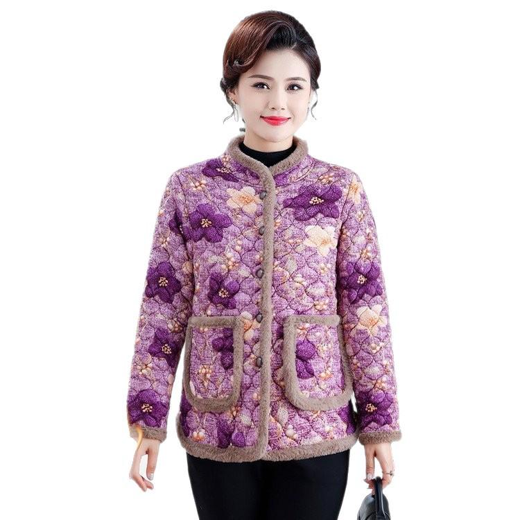 Mom’s New Style Retro Padded Jacket - Velvet Warmth, Small Cotton Coat for Middle-Aged and Elderly Women