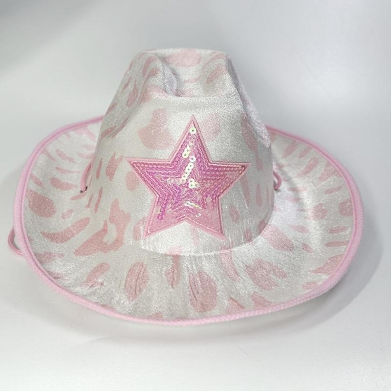 Pink Cowgirl Hats Sequins Star Cow Girl Hat with Cow Print Adult Cowboy Hat