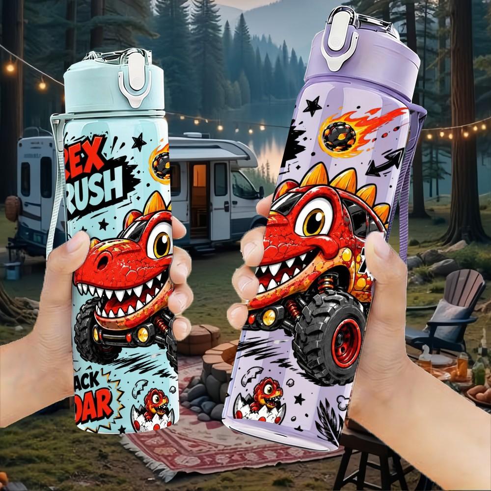 1PC Monster Truck Fire Burst Art 750ml Color Plastic Sports Water Bottle Leakproof Flip Straw Lid Suitable for Sports Office Home Use