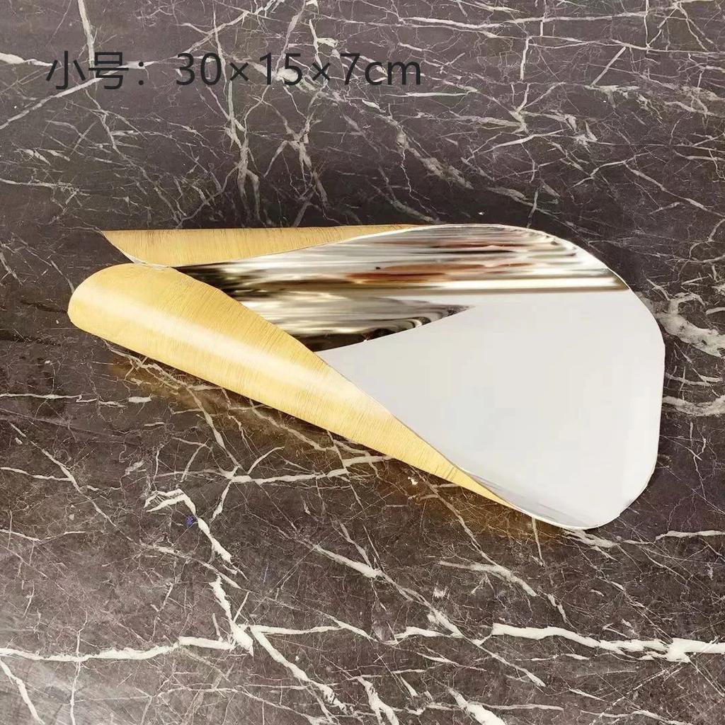 Luxury Geometric Stainless Steel Rolled Edge Silver Storage Tray, Fruit Tray, Bedroom, Study, Desktop Decoration Ornaments