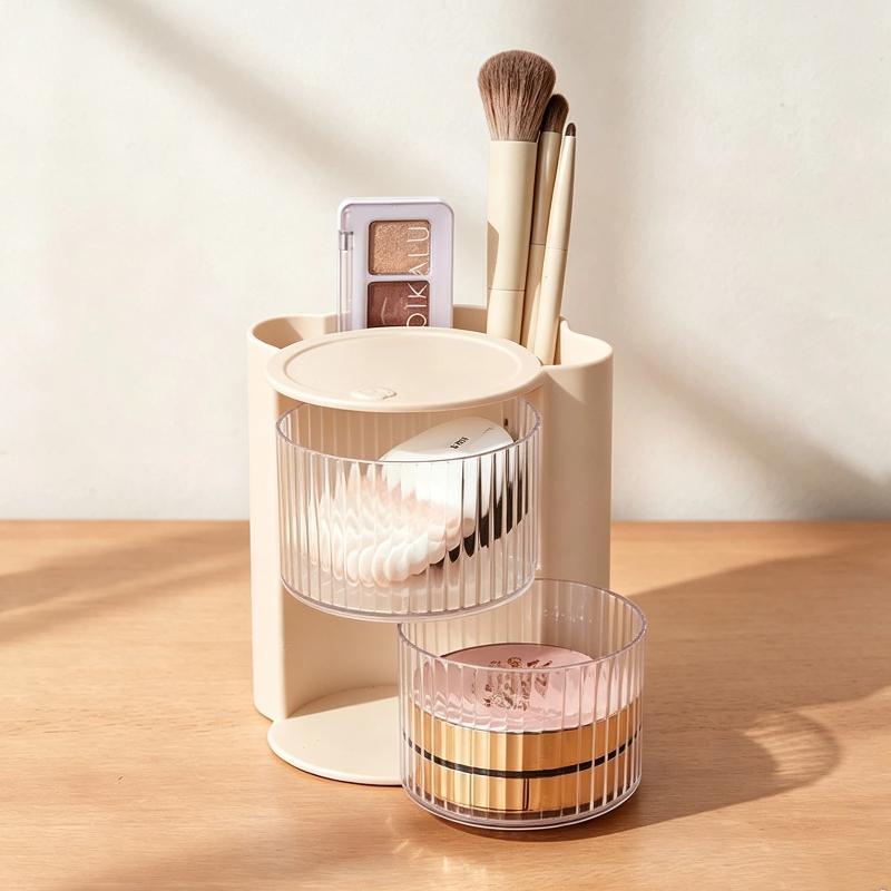 Multilayer Rotating Pen Organizer Clear Compartments Large Desk Cosmetic Storage For Home Office Student Use