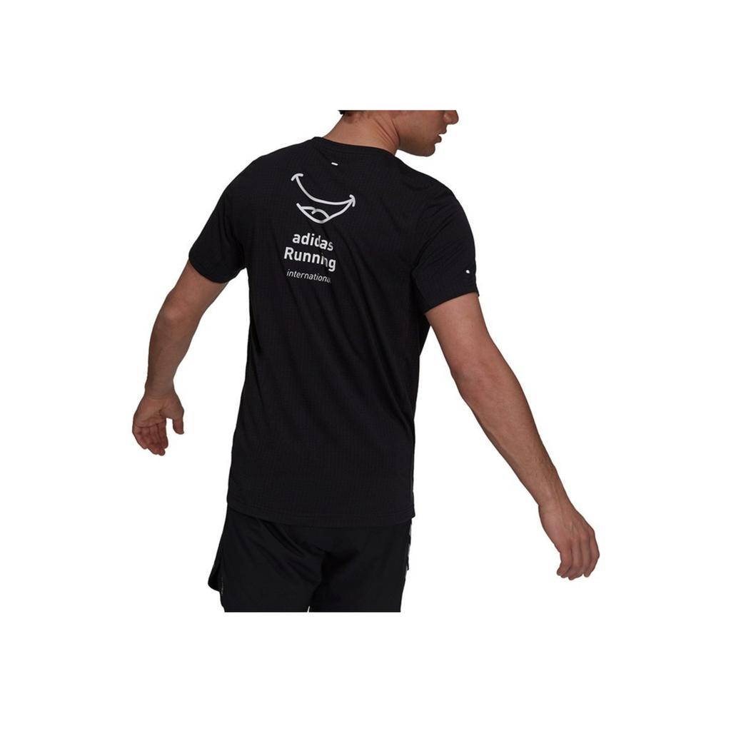 Adidas Letter Print Round Neck Breathable Loose Running Training Short Sleeve T-Shirt Men Tops Black GU0285