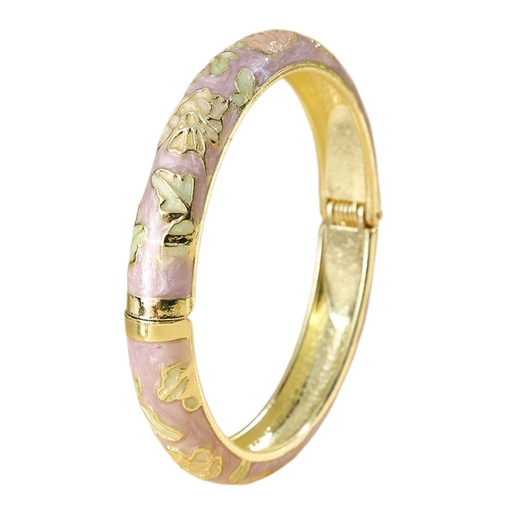 Enamel Floral Vintage Cloisonne Bangle Traditional Women's Hand Bracelet Flower Leaf Bangle Girls