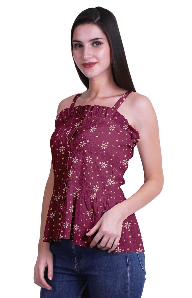 Moomaya Casual Shoulder Strap Flared Hem Cotton Slub Printed Women Summer