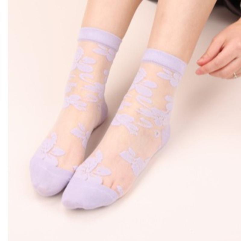 Summer Women Socks Ultra-thin Transparent Crystal Silk Socks Women Cartoon Print Japanese Kawaii Cute Funny Elastic Long Socks