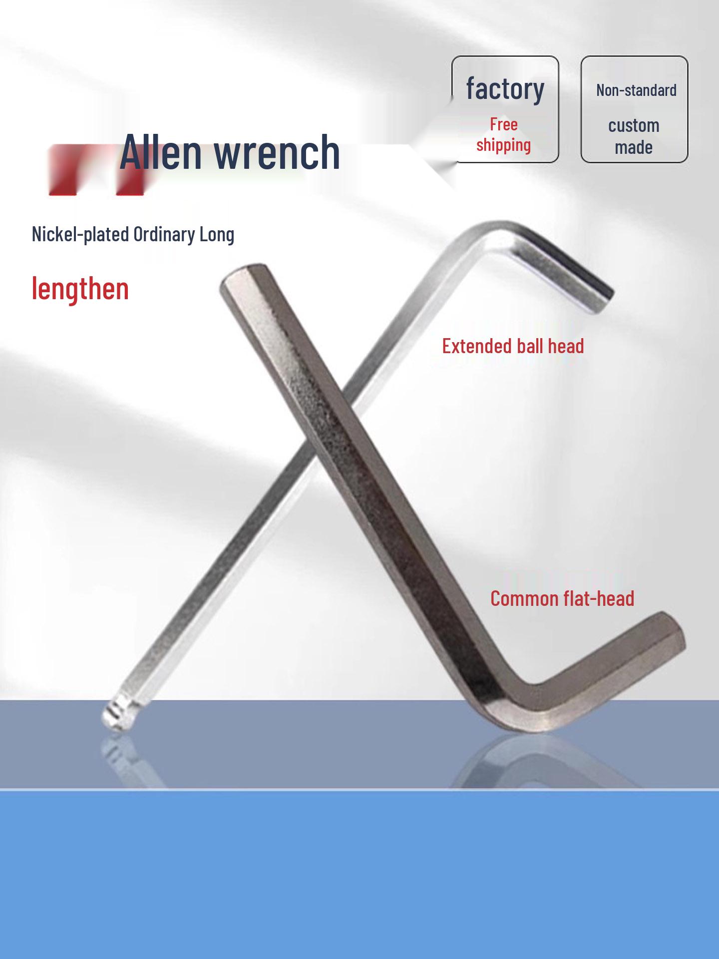 Nickel-Plated CR-V Long Metric Hex Key Wrench, 1.3-27mm, L-Shaped Standard Long-1.3mm*12*40 (Single)