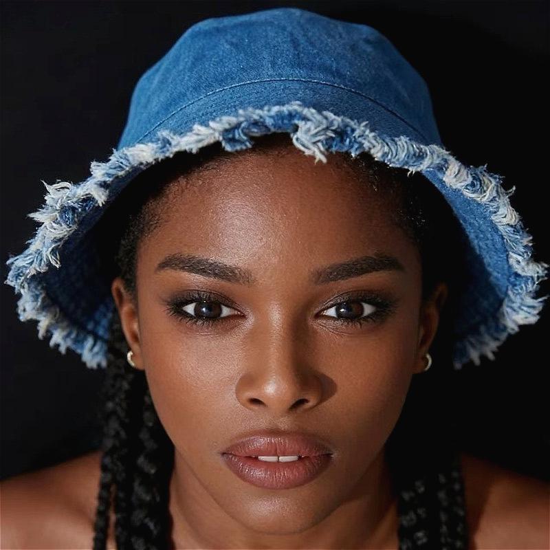 2026 Trendy Frayed Edge Denim Bucket Hat for Women Summer Beach Hat Premium Hat Women's Frayed Brim Sun Protection Casual Cap