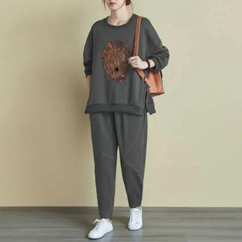 Heavy Embroidery Large Size Women's Fat Suit Fashionable Mother's Clothing Autumn and Winter Casual Two-piece Set