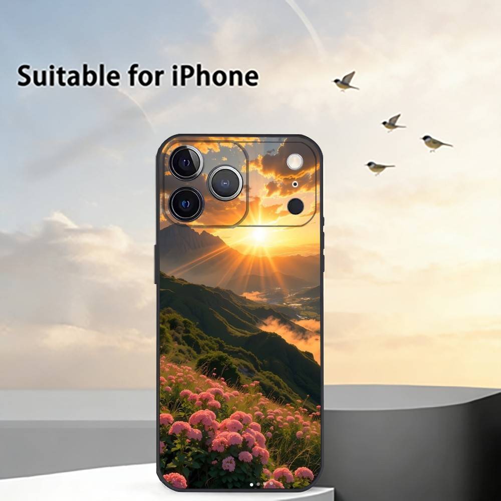 

Mountain Forest Sunlight Phone Case For iPhone 17,16,15,14,13,12,11 Plus,Pro Max,XS,Soft Silicone Black Cover iPhone17promax