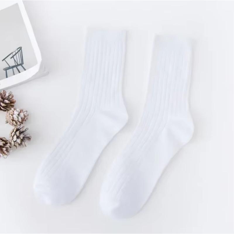 Fashion Solid Color Mens Long Socks Soft Cotton Breathable Stripe Non-slip Mid-tube Sock School Uniform Daily Wear Crew Socks