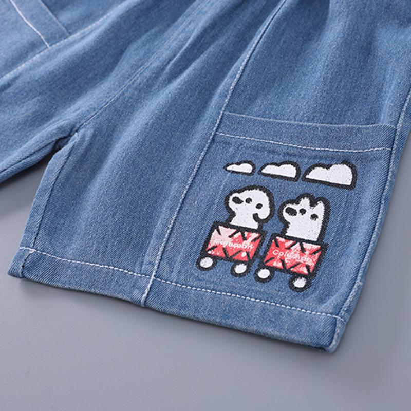 0-5-Year-old Children's Short Sleeved Set Boys' Cartoon Round Neck T-shirt Casual Denim Shorts Two-piece Set