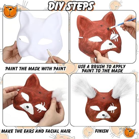 20 Pcs Face Cushion Kit Fox Cat Face Cushion DIY Halloween Masquer Set with Paint And Brush Make-up Party Prop for Dancing Party