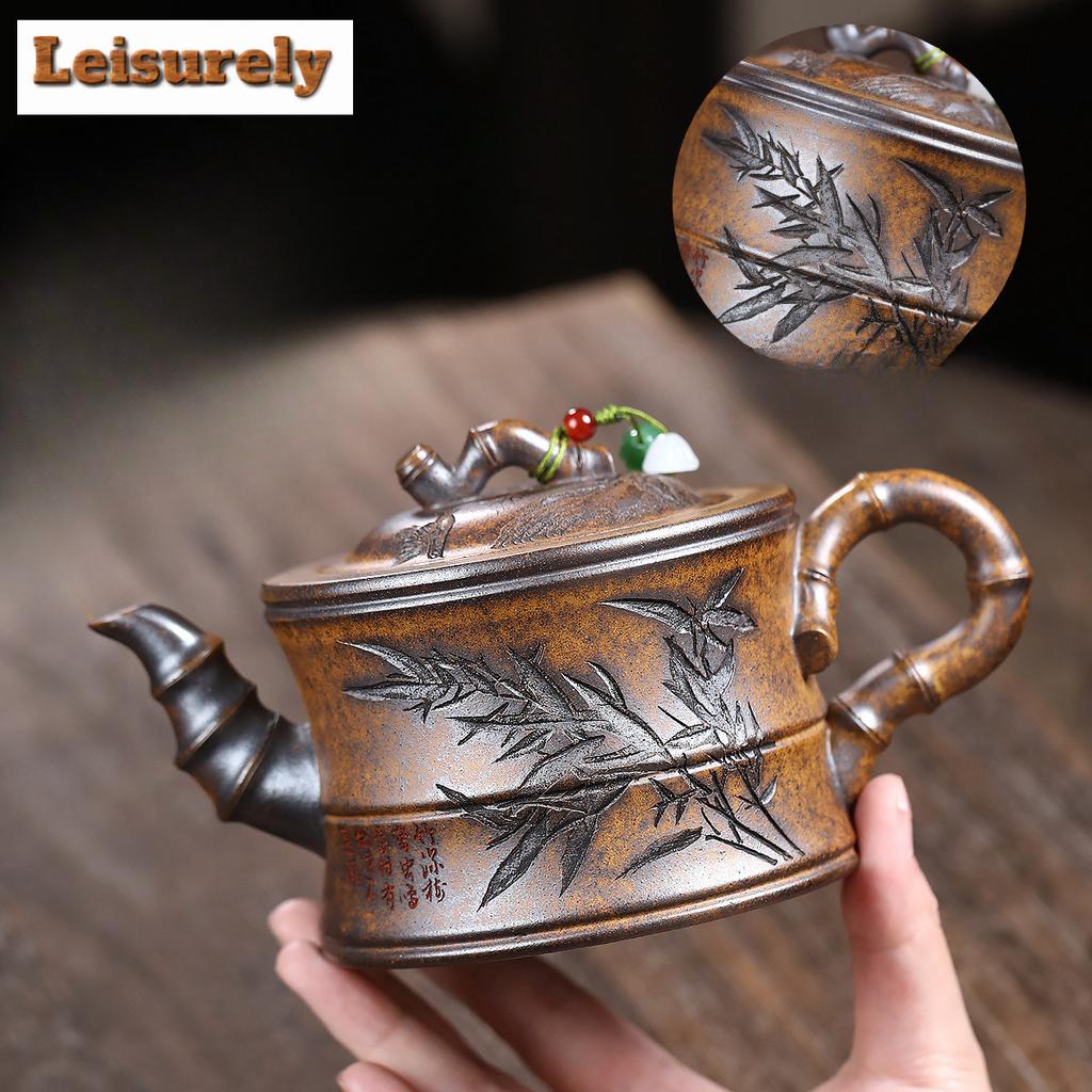 430ml Handmade Yixing Purple Clay Teapots Handmade Bamboo Pot Raw Ore Wood-fired Porcelain Mud Kettle With Filter Zisha Tea Set