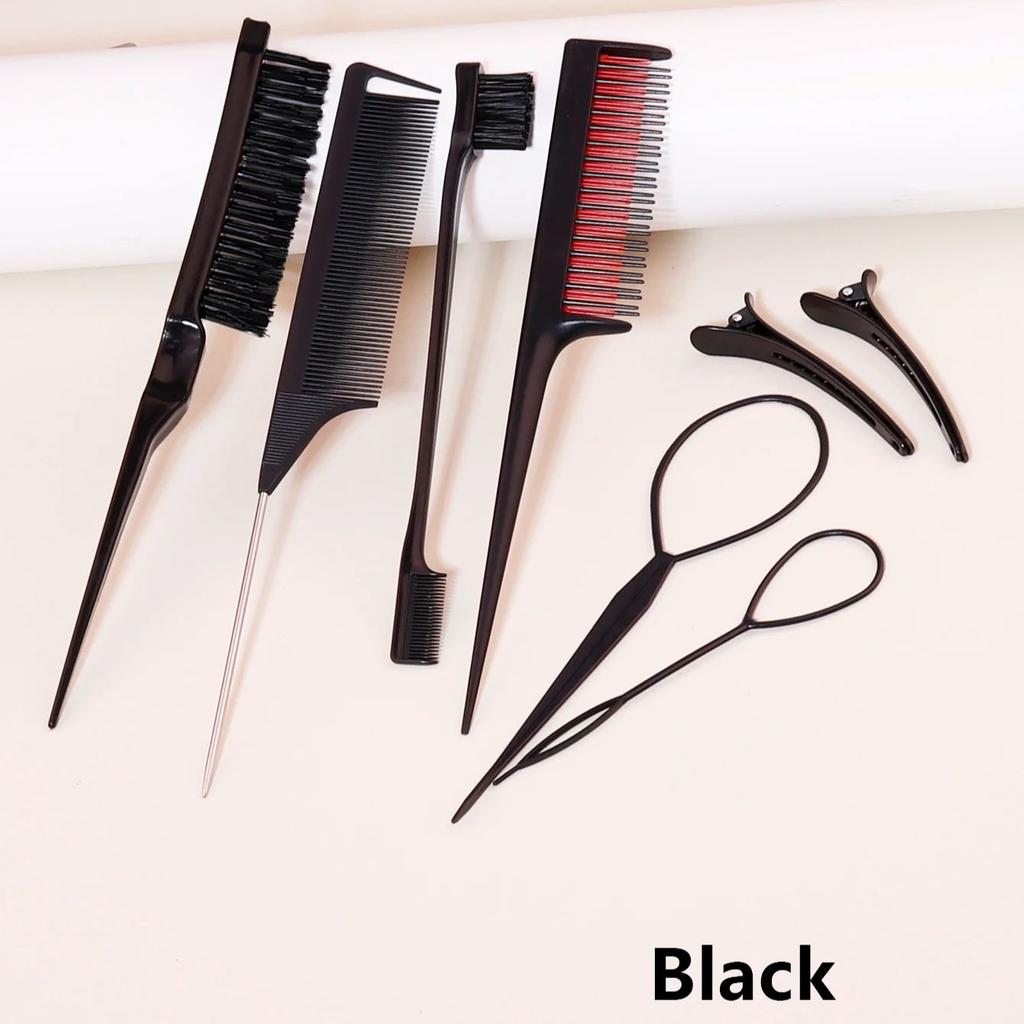 8pcs Hair Styling Comb set - Rake Combs,Rat-Tail Combs,Edge Brushes, Braiding Tools & Duckbill Clips, Special for real hair wigs