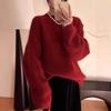 Red Crew Neck Pullover Waterproof Mink Sweater Women's New Winter Soft and Glutinous High-end Feel Super Good-looking Top