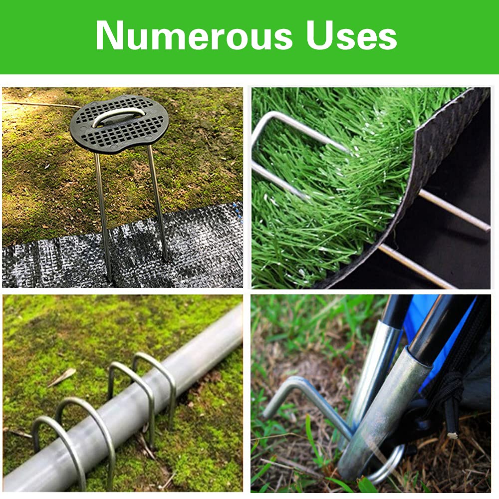 4/6 Inch Landscape Staples 11 Gauge Garden Staples, Galvanized Yard Lawn Stakes U-Shaped Pins Ground Anchors With 50 Gaskets