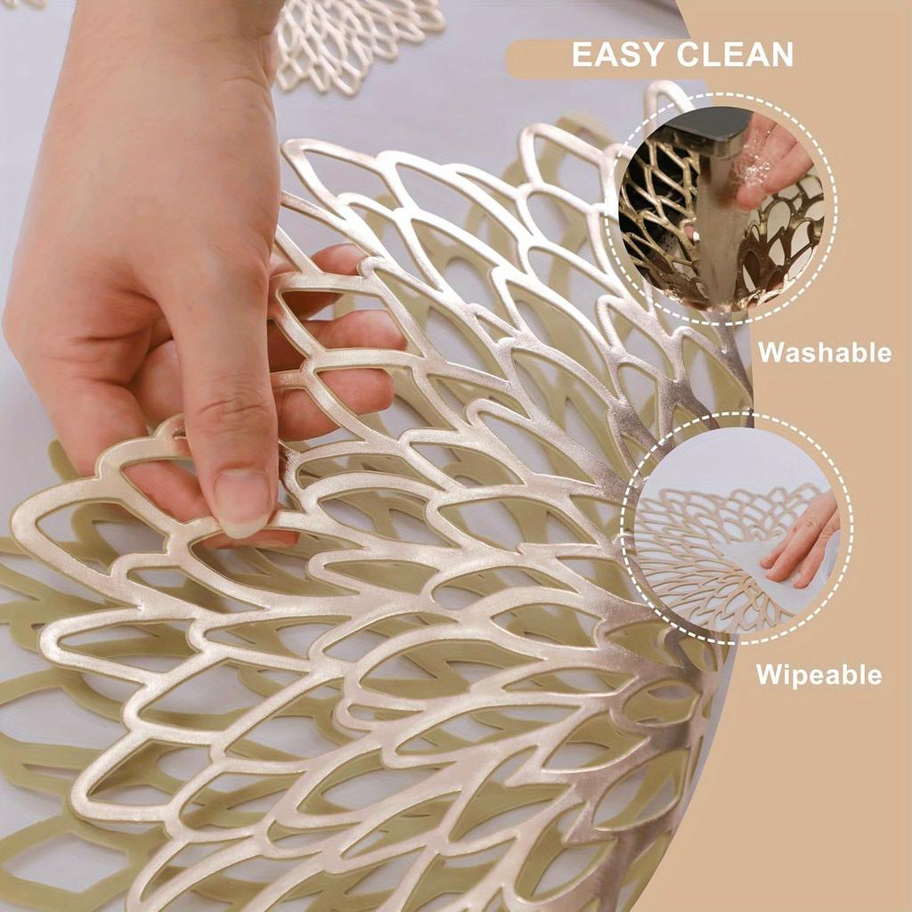 5 Stück Tischsets - Elegantes gepresstes rundes Blattdesign, langlebig & dekorativ für Weihnachten, Tischdeko | Elegante Tischdekoration