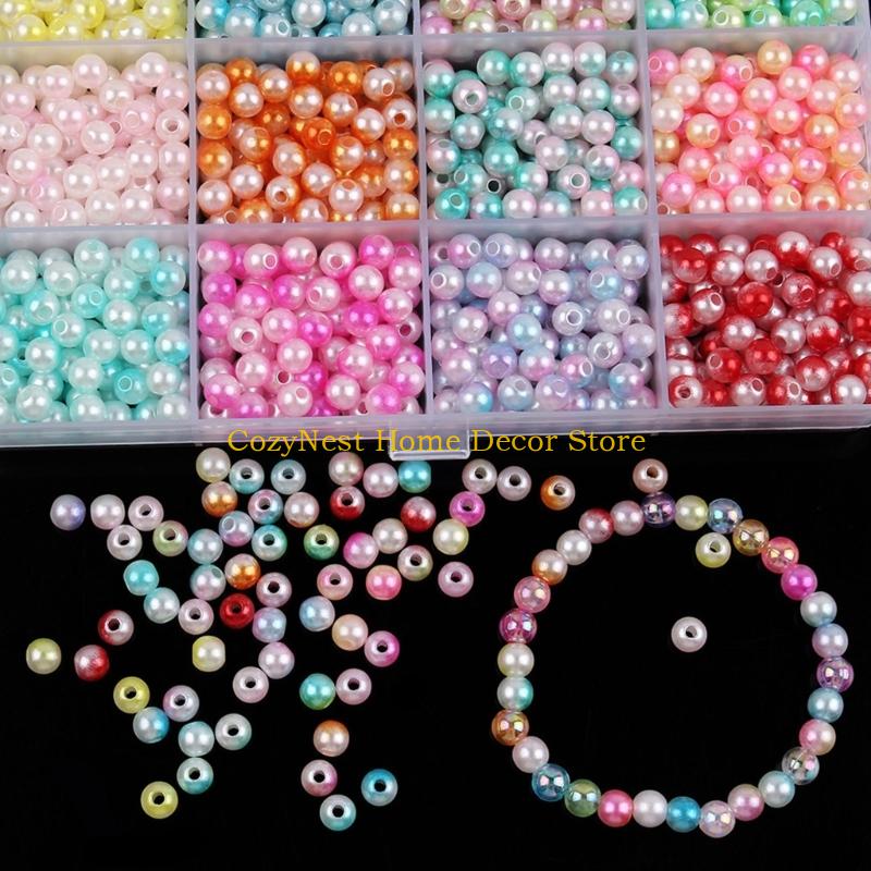 92MF 1200Pcs Colored Pearls Beads for Craft Decoration 6MM Imitation Pearls ABS Beads for Craft Jewelry Making Bridals Dress