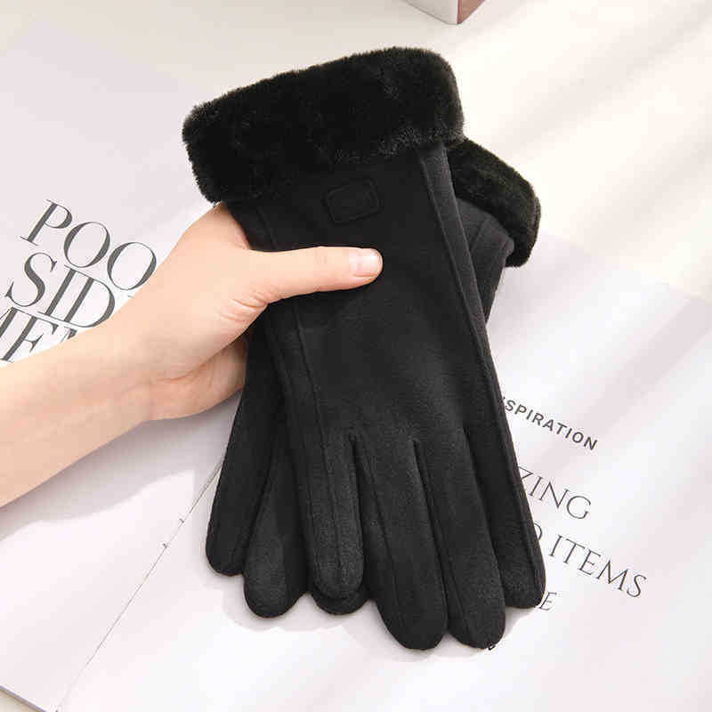 

Women S Autumn Winter Warm Double-Layer Thick Velvet Cycling Cute German Velvet Anti Cold Cycling Windproof Touch Screen Gloves One Size