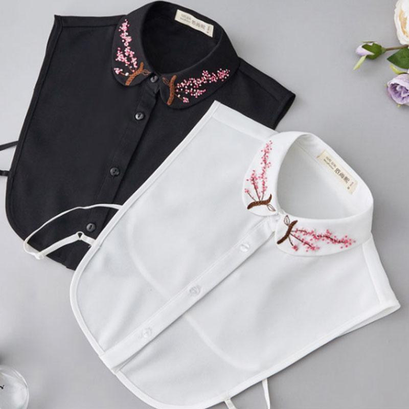 Elegant Embroidery Fake Collar Shirt Women Blouse White Half Shirt False Collars Woman Detachable Removable Faux Col Tie