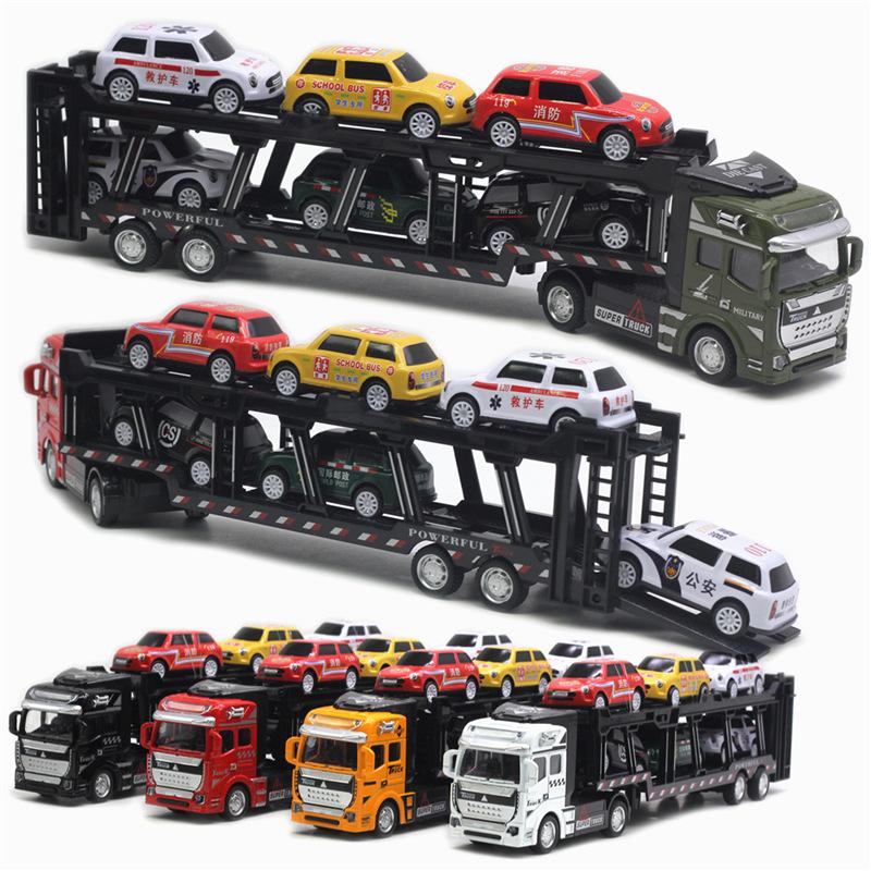 1:48 Modello Camion Trasportatore a Doppio Strato in Lega Giocattolo per Bambini Trasportatore con 6 Carrelli Semirimorchio Regali di Compleanno per Bambini