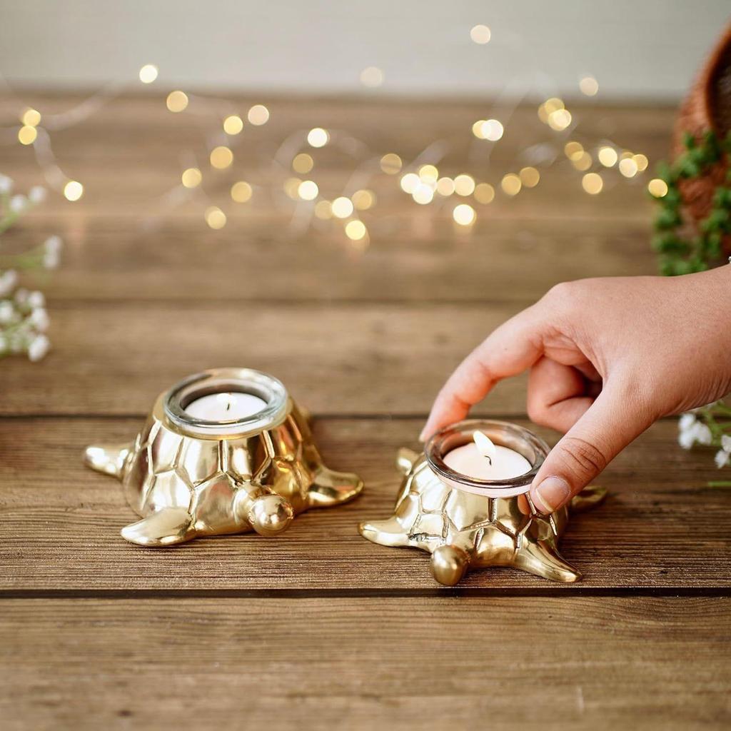 Golden Turtle Votive Holder Set of 2 || Elegant Home and Office Dcor Accessories for Living Room