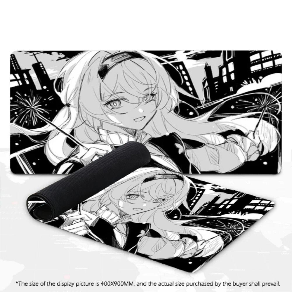 Large Gaming Mouse Pad B&W Manga Style Line Art Anime Girl XXL Deskmat Non‑Slip Rubber Mousepads Keyboard Mat Game Table Mats
