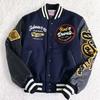 Tide Brand AC Milan Embroidered Leather-Sleeve Versatile Baseball Jacket
