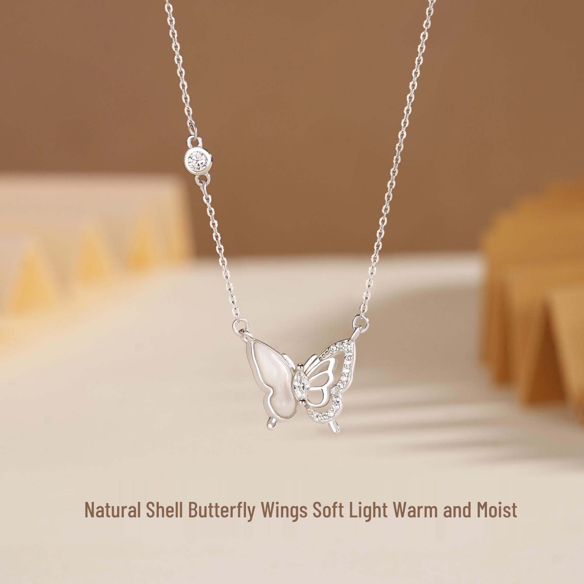 Tichiya Seashell Butterfly Necklace - S925 Sterling Silver, Exquisite & Versatile Design for Women. S925 Sterling Silver