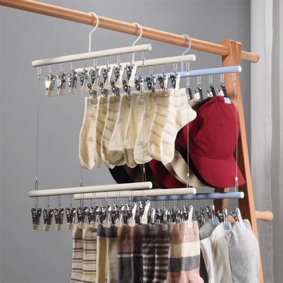 Double-layer Clothes Drying Rack Windproof Space Saving Drying Clips with Hooks Non-marking Underwear Drying Rack Household Use