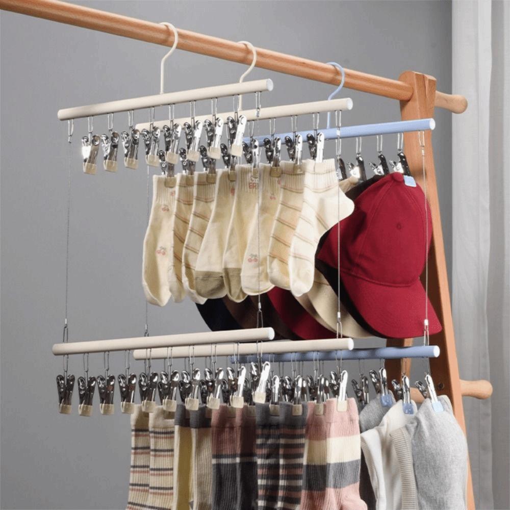 Durable Double-layer Clothes Drying Rack Windproof Non-marking Drying Clips with Hooks Rust Proof Sock Clips Household Use
