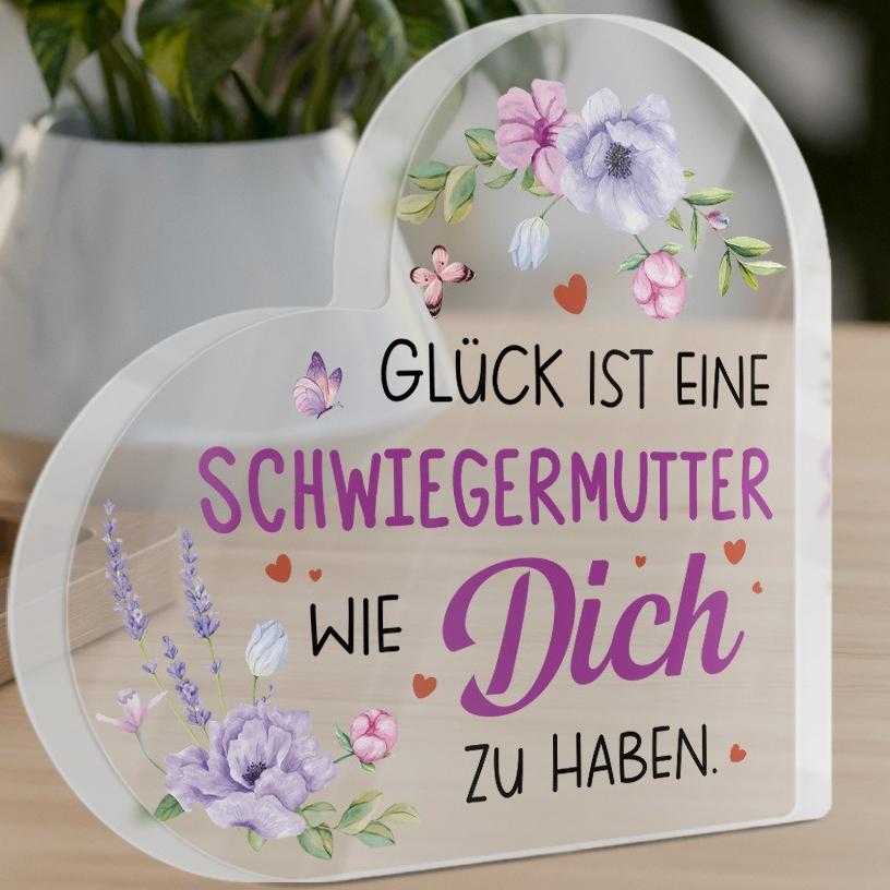 Heart-Shaped Acrylic Tabletop Decoration, "Having A Mother-In-Law Like You Is A Fortune" with Lavender and Rose Floral Patterns, Country Style Living