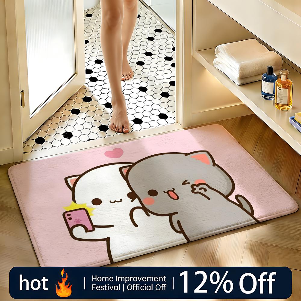 Soft Absorbent Non-Slip Rug Character Peach Cat Floor Mat Home Decor Doormat Bedroom Floor Mat Shower Carpet