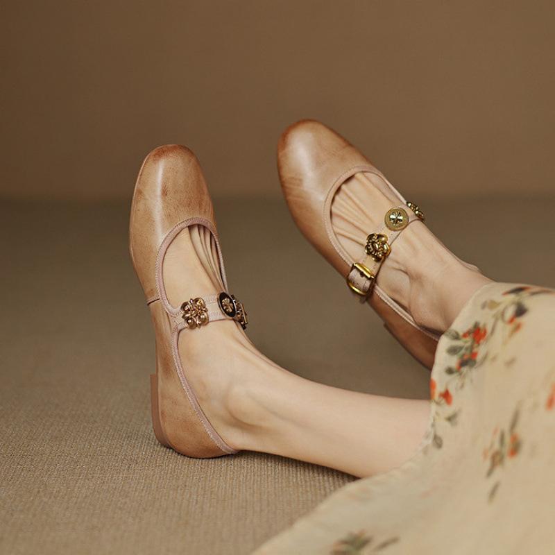 French retro Mary Jane shoes spring and summer new round head soft sole shallow mouth commuting versatile women's single shoes four seasons shoes