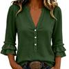 Women's V-Neck Button Front Three-Quarter Sleeve Blouse Color