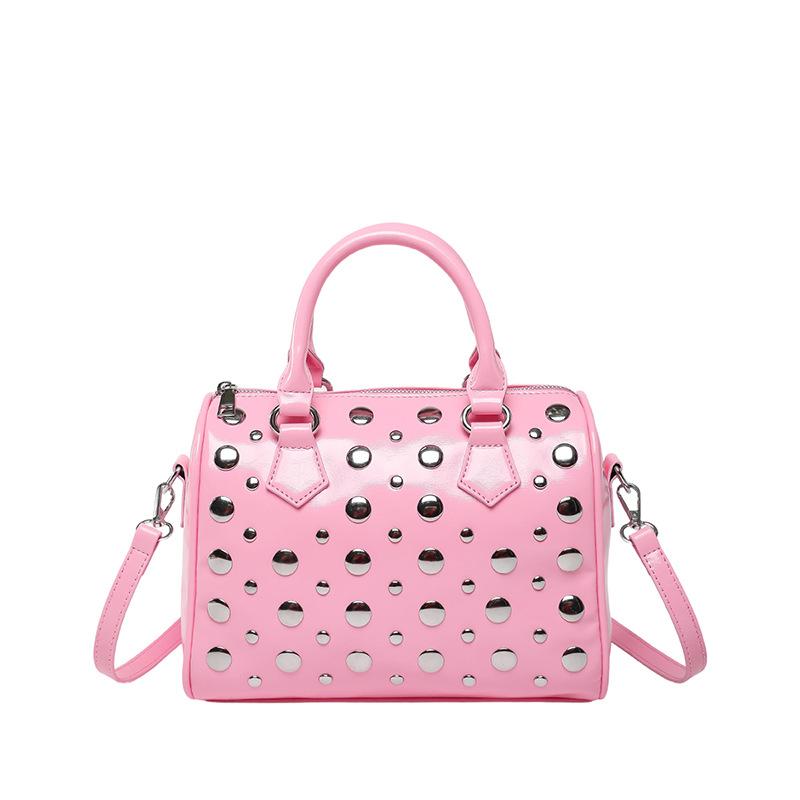 Fashion Ladies PU Leather Rivet Design Boston Handbag Shoulder Bag Tote Bag Bolsos De Mujer Bags for Woman Designer Luxury Bag