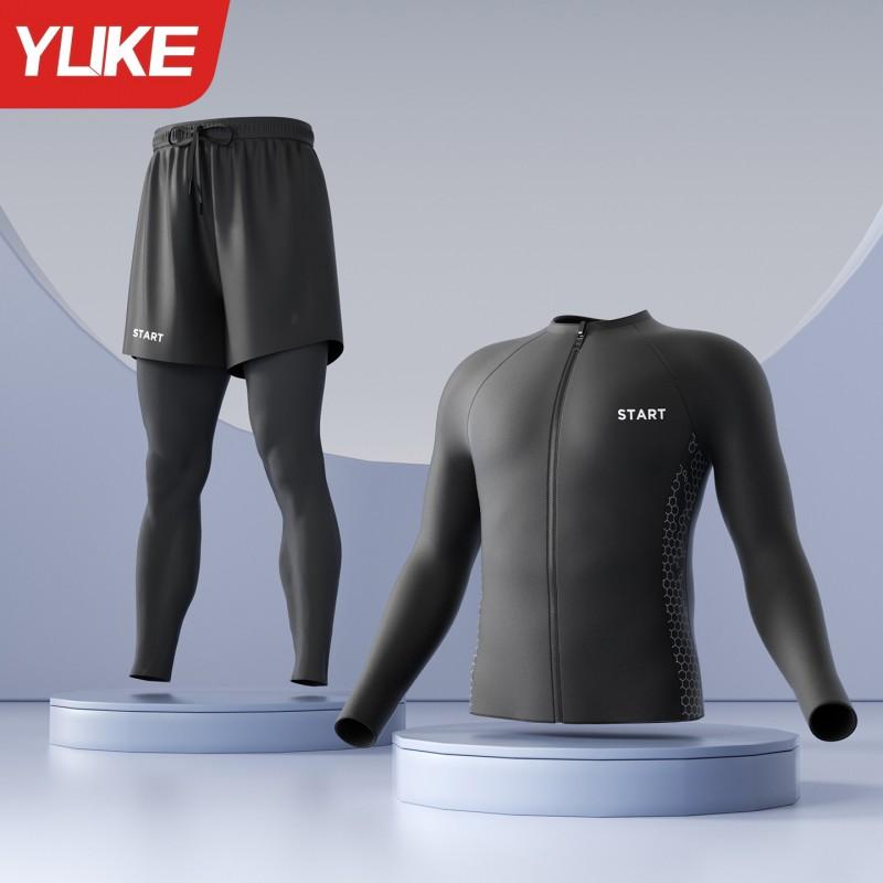 Mens Long Sleeve Rash Guard Set With Quick-Dry Pants Surfing Swimming Diving UV Protection