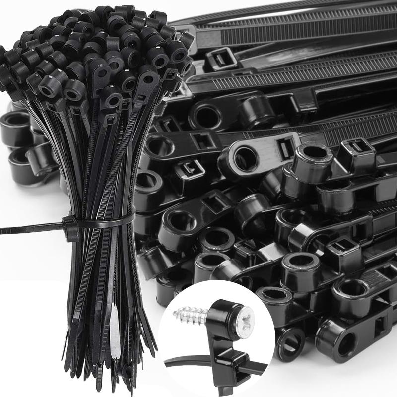 Reusable Screw Hole Cable Ties Self-locking Cord Ties Straps Fastening Loop Office Organizer Heavy Duty Adjustable Cord Zip Tie