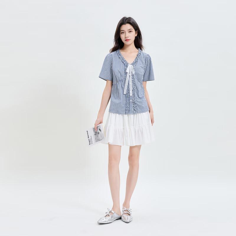 

Sancai Women s Plus Size Plaid V-Neck Loose Blouse 3XL (175/104B)