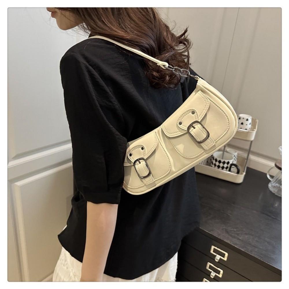 Y2k Pu Leather Shoulder Bag Vintage Zipper Handbag Fashion Women's Armpit Bag  Commuting